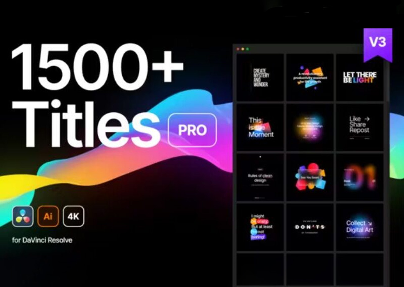 Gói 1500+ Tiêu đề video ấn tượng cho phần mền Davinci - Titles Pro DaVinci Resolve