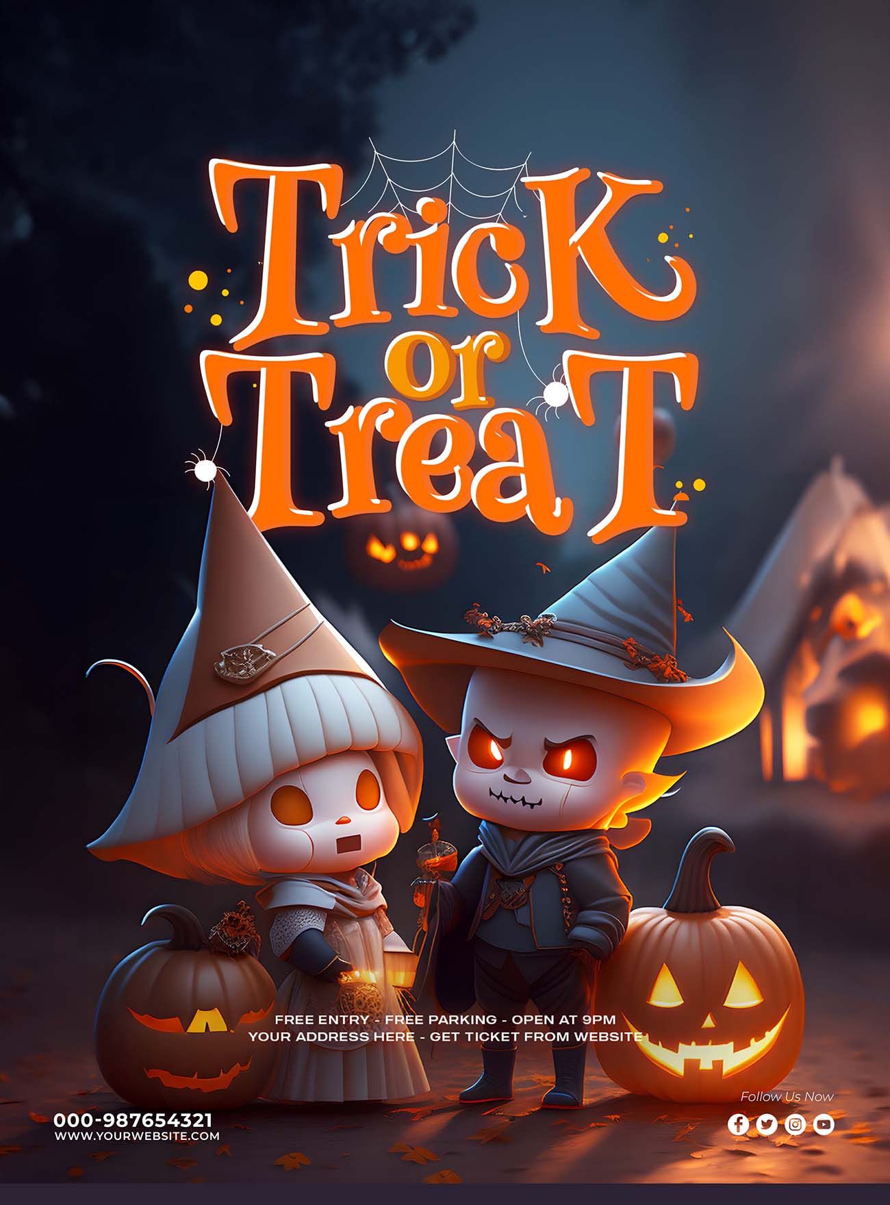 Poster halloween mặt quỷ mẫu H110 PSD