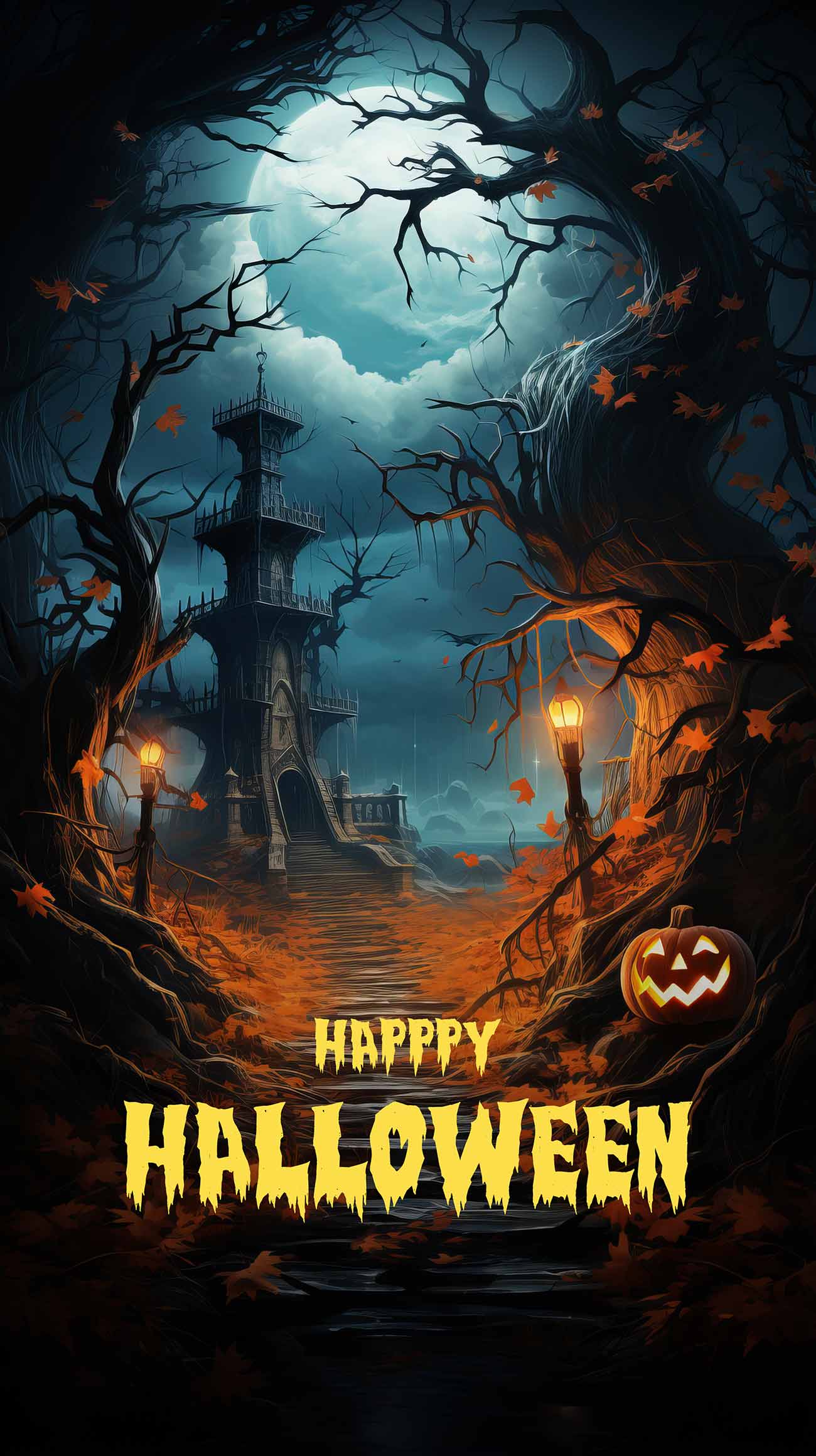 Poster đêm halloween rùng rợn file PSD