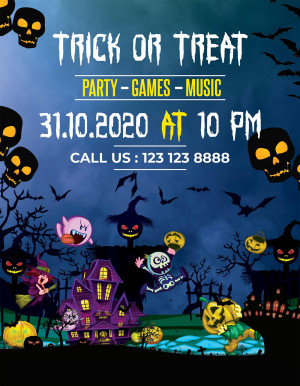 Poster đêm tiệc halloween cho trẻ em file PSD