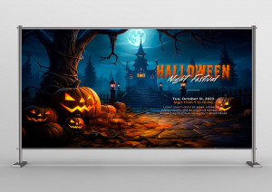 Backdrop thời gian tổ chức đêm hội halloween file PSD