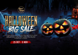 Banner cửa hàng cho thuê trang phục halloween giảm giá file PSD