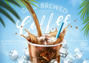 Banner cà phê cold brewed nguyên chất file EPS