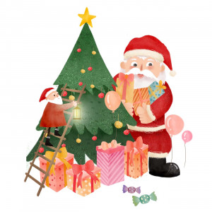 Ảnh minh họa ông già noel trang trí cây thông mẫu T52 file PSD