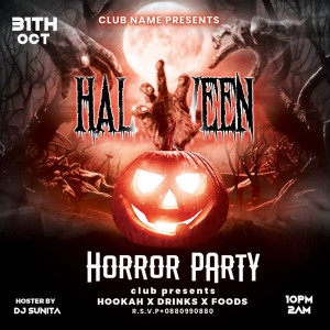 Banner club tổ chức đêm tiệc halloween kinh hoàng file PSD