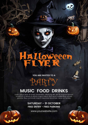 Poster halloween, phù thủy, kinh dị mẫu số H35 PSD