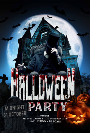 Poster halloween, lâu đài ma mẫu số H30 PSD