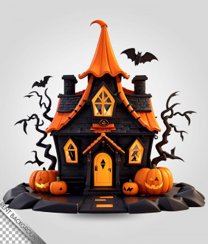 Hình minh họa căn nhà trong lễ hội halloween file PSD mẫu số 3