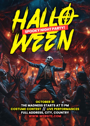 Poster đêm tiệc halloween ma quái file PSD