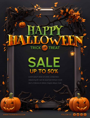 Poster giảm giá 50% trong lễ hội halloween file PSD