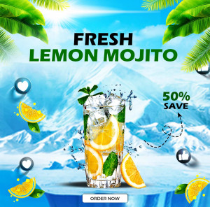 Poster trưng bày sản phẩm ly nước mojito chanh giải nhiệt mùa hè PSD