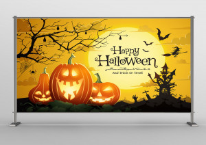 Backdrop tiệc halloween tại lâu đài ma quái file EPS