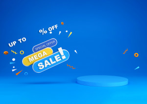 Nhãn mega sale nền xanh dương file PSD