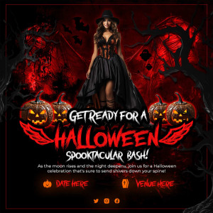 Banner quảng cáo tiệc halloween rùng rợn file PSD