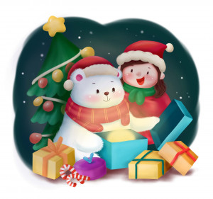 ảnh minh họa đôi bạn mùa noel file PSD