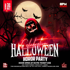 Banner đêm tiệc halloween file PSD