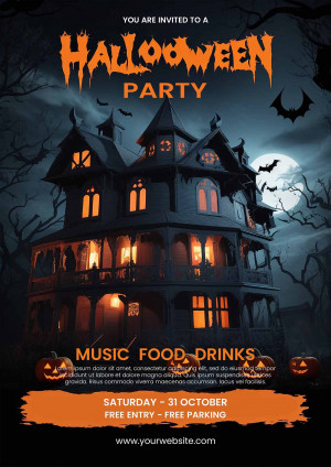 Poster halloween ngôi nhà ma mẫu số H33 PSD