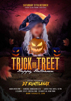 Poster halloween phù thủy mẫu số H19 PSD