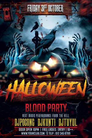 Poster bữa tiệc máu đêm halloween file PSD