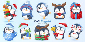 Ảnh minh họa chú chim cánh cụt mùa noel EPS