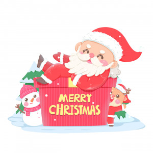 Ảnh minh họa ông già noel ngồi trên hộp quà file PSD