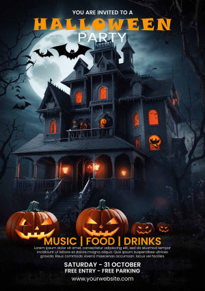 Poster halloween, lâu đài, kinh dị mẫu số H36 PSD