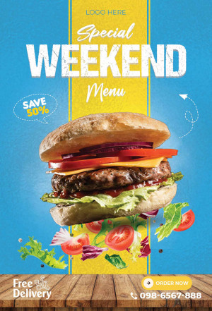 Poster quảng cáo bánh hamburger file PSD