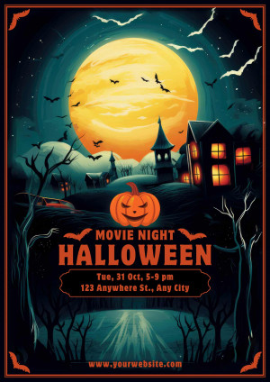 Poster quảng cáo đêm chiếu phim kinh dị halloween file PSD