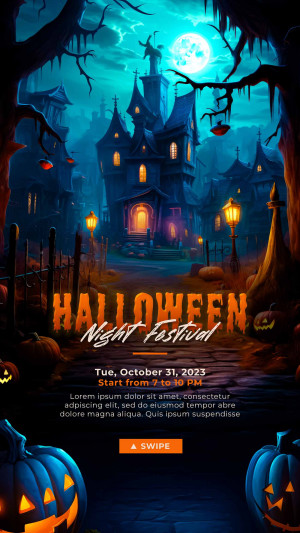 Poster halloween lâu đài, kinh dị mẫu H65 PSD