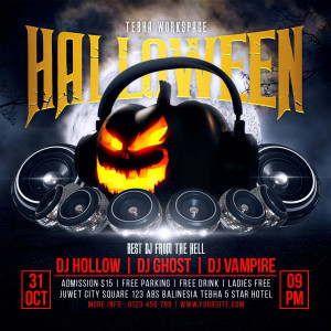 Poster halloween, kinh dị, tai nghe mẫu số 120 PSD