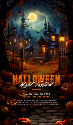 Poster halloween lâu đài, kinh dị mẫu H66 PSD