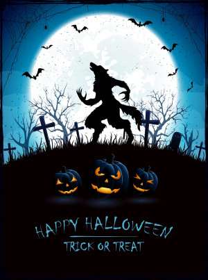 Poster người sói đêm halloween file EPS