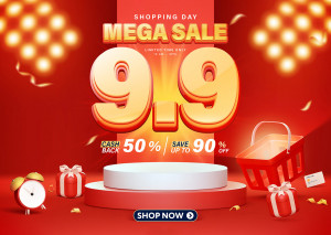 Background mega sale 9.9 hoàn tiền 50% file EPS