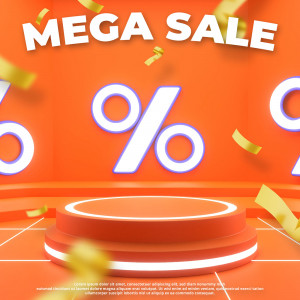 Background mega sale bục 3D màu cam file PSD