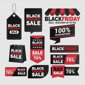 Nhãn tag sale black friday màu đỏ đen file AI