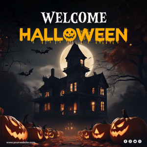 Poster halloween lâu đài, kinh dị mẫu H47 PSD