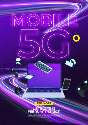 Poster ứng dụng mạng 5G trên thiết bị điện tử file PSD