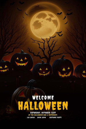 Poster halloween kinh dị, đêm trăng mẫu H101 PSD