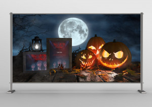 Backdrop phim kinh dị mùa halloween file PSD