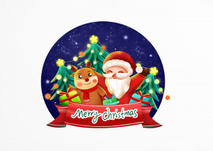 Ảnh minh họa ông già noel và tuần lộc bên cây thông file PSD