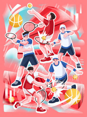 Poster bé chơi môn tennis PSD