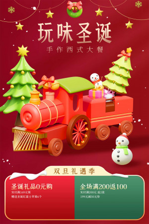 Poster xe lửa chở cây thông noel file PSD