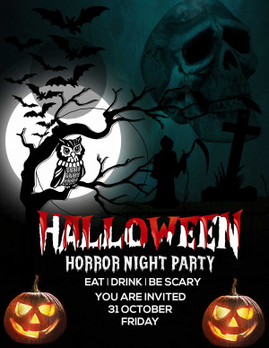 Poster đêm tiệc halloween kinh hoàng file PSD