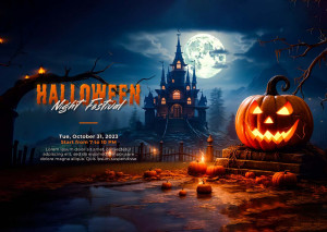 Banner halloween lâu đài, kinh dị mẫu H63 PSD