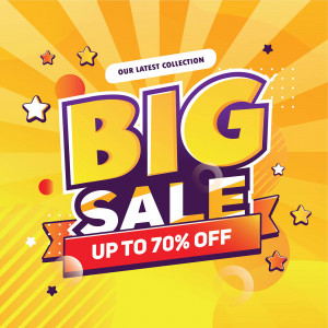 Nhãn big sale 70% nền vàng file EPS