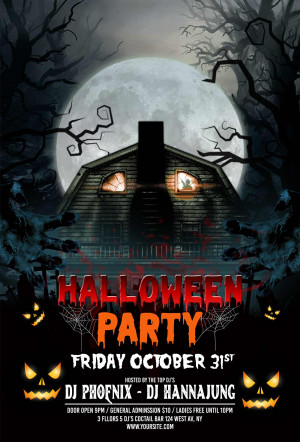 Poster tổ chức đêm nhạc halloween file PSD