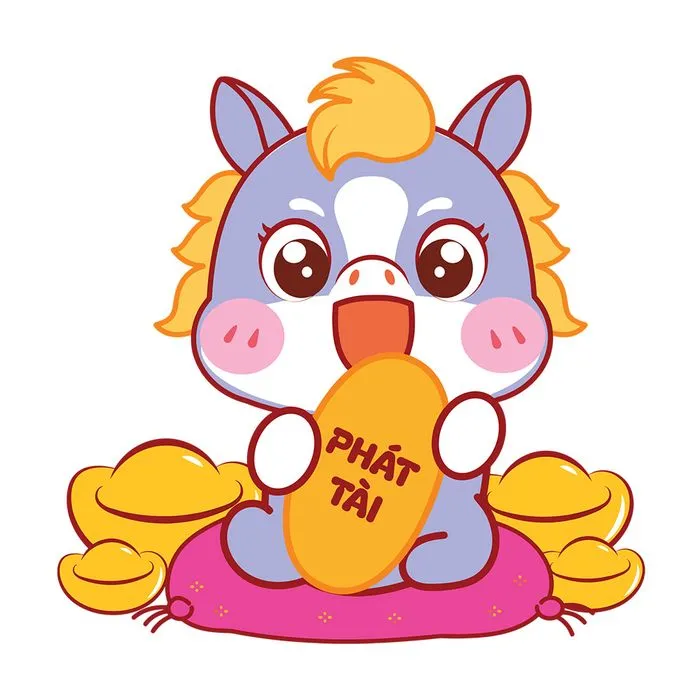 Ngựa Tết 2026 Minh Họa Phong Cách Chibi Dễ Thương - Phát Tài