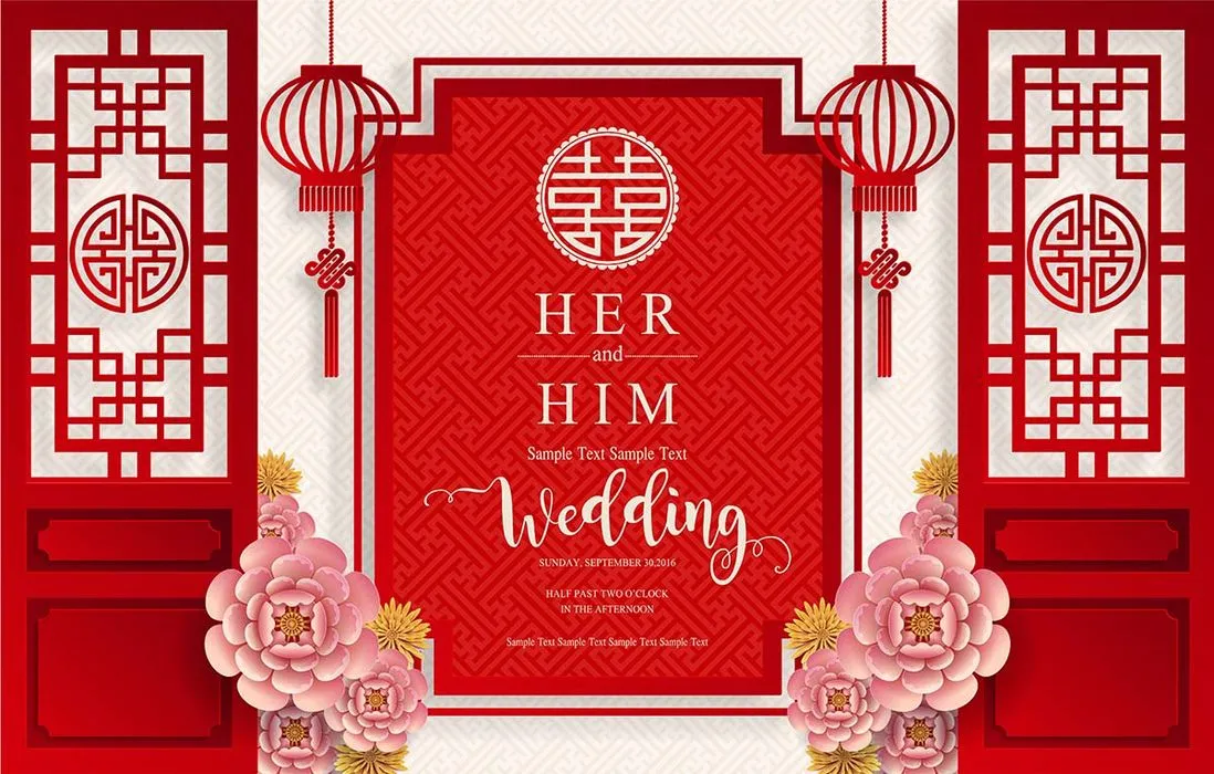 Poster Đám Cưới Tết Truyền Thống, Hoa Văn Á Đông Tinh Tế