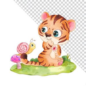 Hình ảnh chú hổ con vui chơi với thiên nhiên file PNG mẫu CR1100