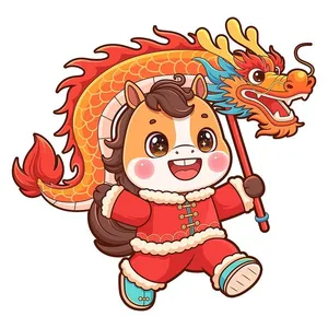 Linh Vật Ngựa Tết Cầm Múa Rồng - Thiết Kế Hoạt Hình Dễ Thương